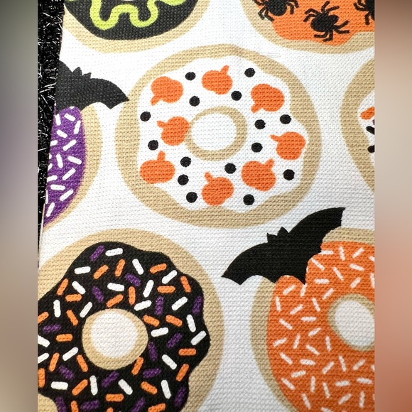 Set of 2 Halloween Doughnuts Kitchen Towels Iced in Spooky Colors Bats Spiders - Picture 7 of 12